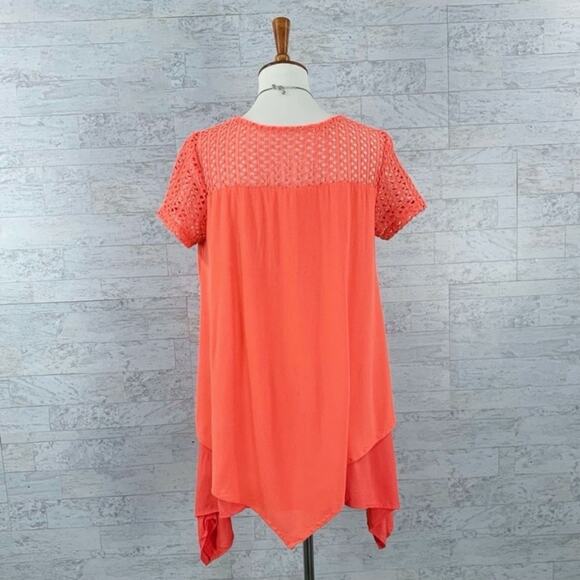 Anthropologie Entro coral lace layered handkerchief asymmetrical tunic blouse - Picture 3 of 7